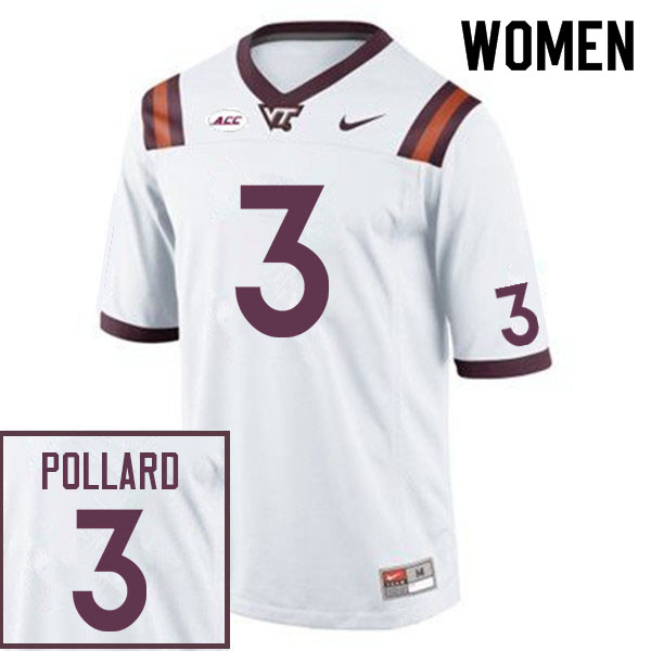 Women #3 Norell Pollard Virginia Tech Hokies College Football Jerseys Sale-White - Click Image to Close